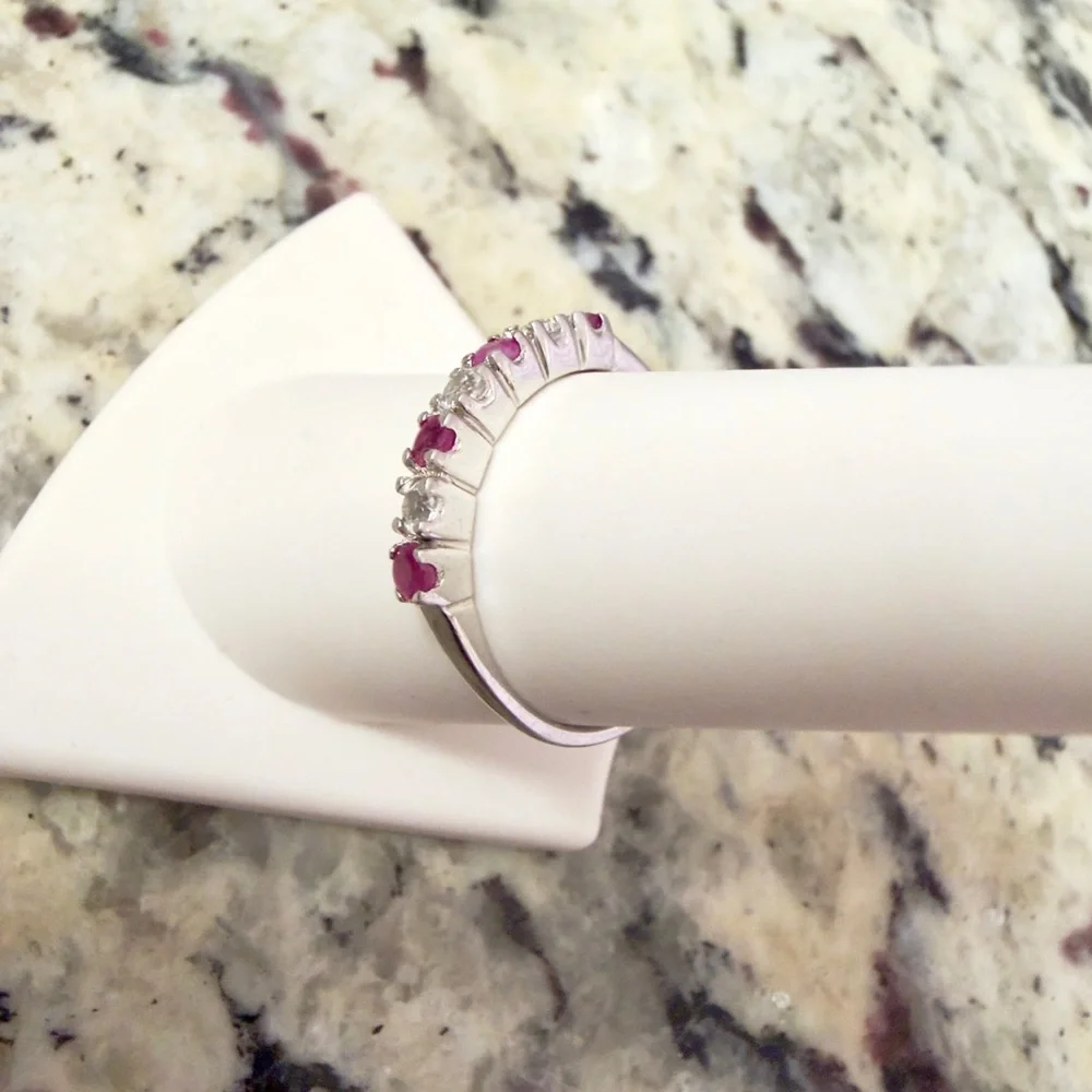 0.51 ct. Genuine Ruby & White Topaz 925  Size 8